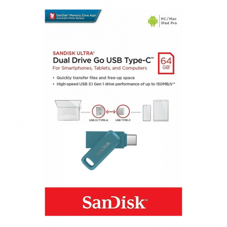 SanDisk Ultra Dual Drive Go 64 GB, Blue