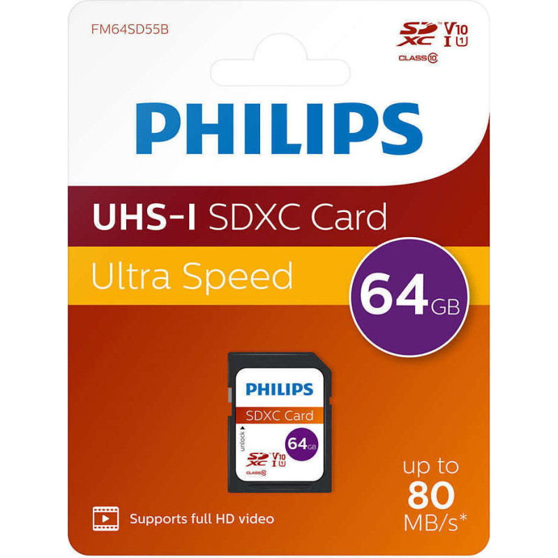 Philips SDXC Card 64GB Class 10 UHS-I