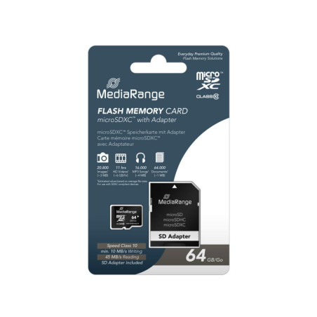 MediaRange Micro SDXC Card 64 GB Class 10 incl. Adapter MR955
