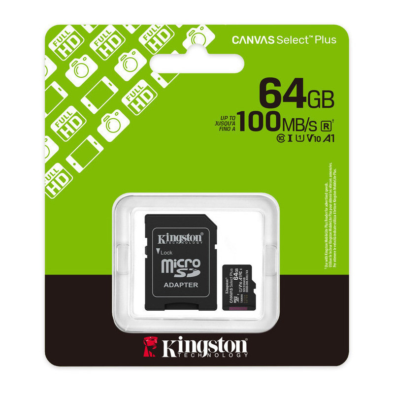 Kingston Canvas Plus microSDHC with adapter 64GB Class 10/UHS-I  SDCS/64GB