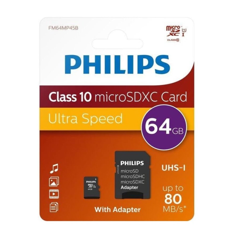 Philips MicroSDXC Card 64GB Class 10 UHS-I U1 incl. Adapter