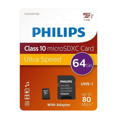 Philips MicroSDXC Card 64GB Class 10 UHS-I U1 incl. Adapter